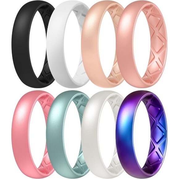 Jewelry - Women's Silicone Engagement Rings, 5.5mm Wide 2mm Thick Rubber Bands Flexible Fo